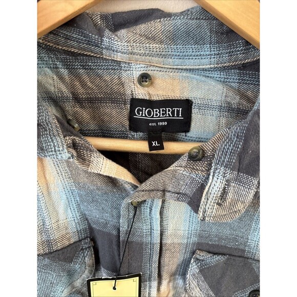 Gioberti Men’s Flannel Shirt Brown Beige Blue Plaid Button Front Size XL NWT - Picture 4 of 6